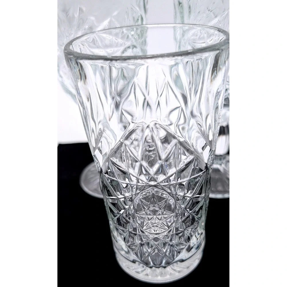 Libbey Glassware Set 2 Stemmed Wine Goblets 1 Tumbler Diamond Starburst Pattern